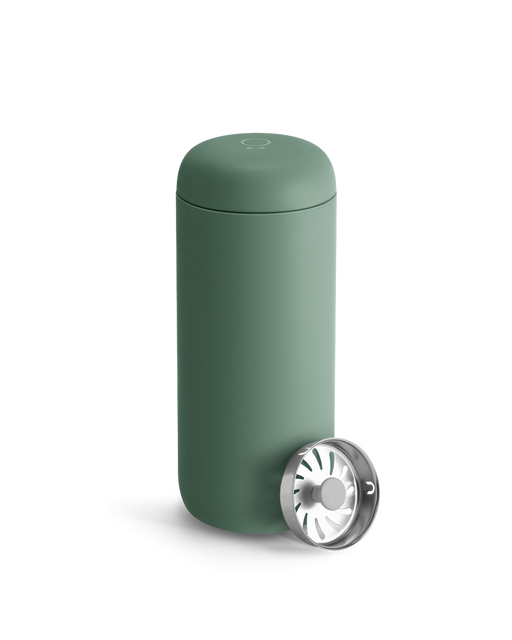 FELLOW | Carter Move Mug, Smoke Green / 16 oz, with strainer insert, ideal for maintaining drink temperature and flavor on-the-go, perfect for busy lifestyles.