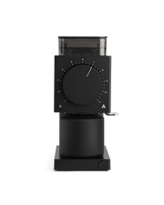 FELLOW | Ode Brew Grinder Gen 2 features a clear bean hopper, grind-size dial, and grounds catcher, designed for precise, mess-free coffee preparation with professional-grade flat burrs.