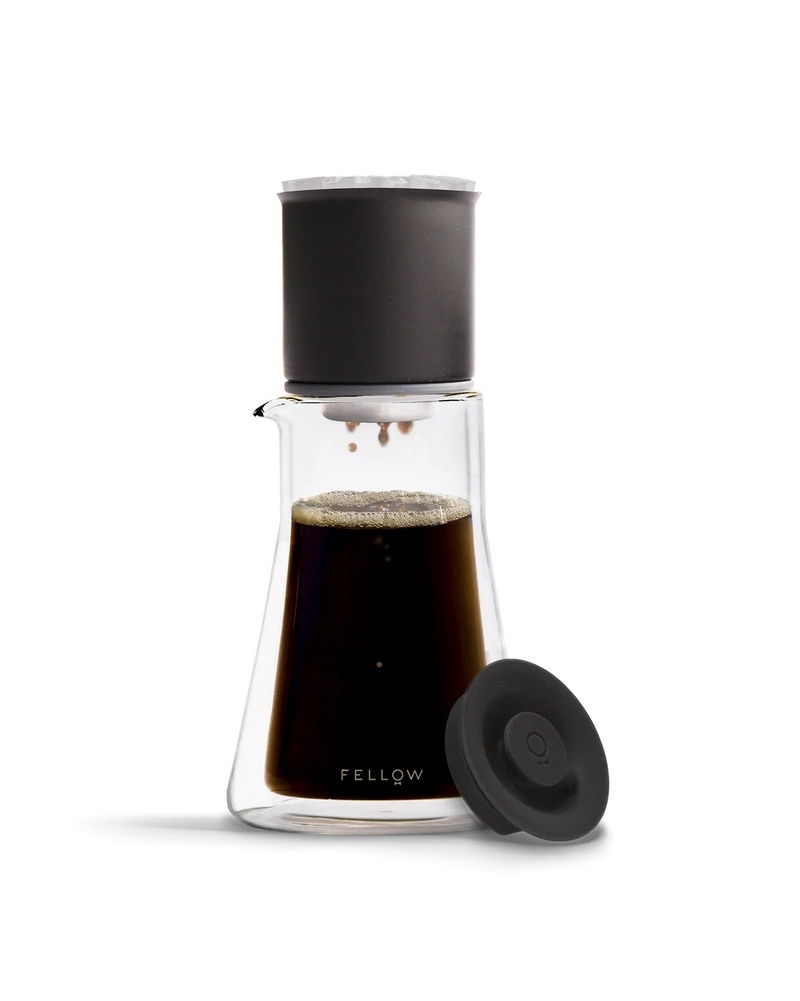 FELLOW | Stagg [XF] Set: A pour-over coffee system with a glass server, dripper, and silicone lid, designed for precise and balanced multi-cup brewing.