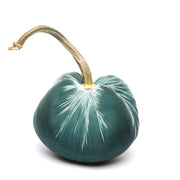 Close-up of Hot Skwash Silk Velvet Pumpkin, featuring a unique, naturally sourced stem, handcrafted by artisans. Elegantly signed by creator Daria, perfect for sophisticated decor.