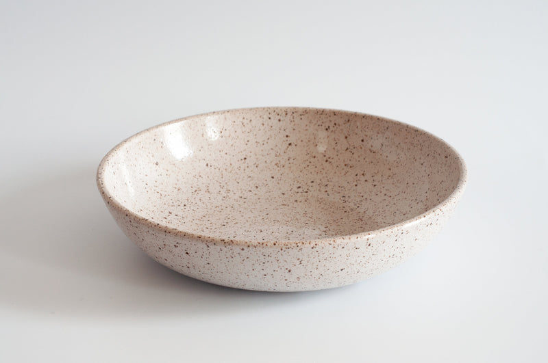 RachaelPots | Large Pasta Bowl - White, hand-thrown speckled stoneware, perfect for elegant family meals, microwave and dishwasher safe, each piece uniquely crafted.