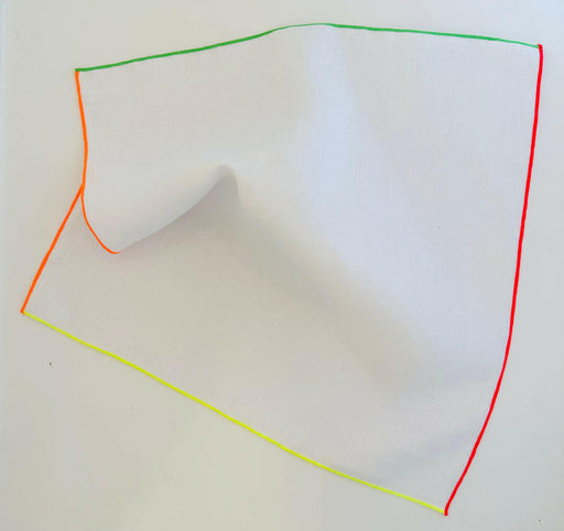 Tisch New York White Linen Napkins set features four premium linen napkins with neon hems, adding elegance to your dining experience.