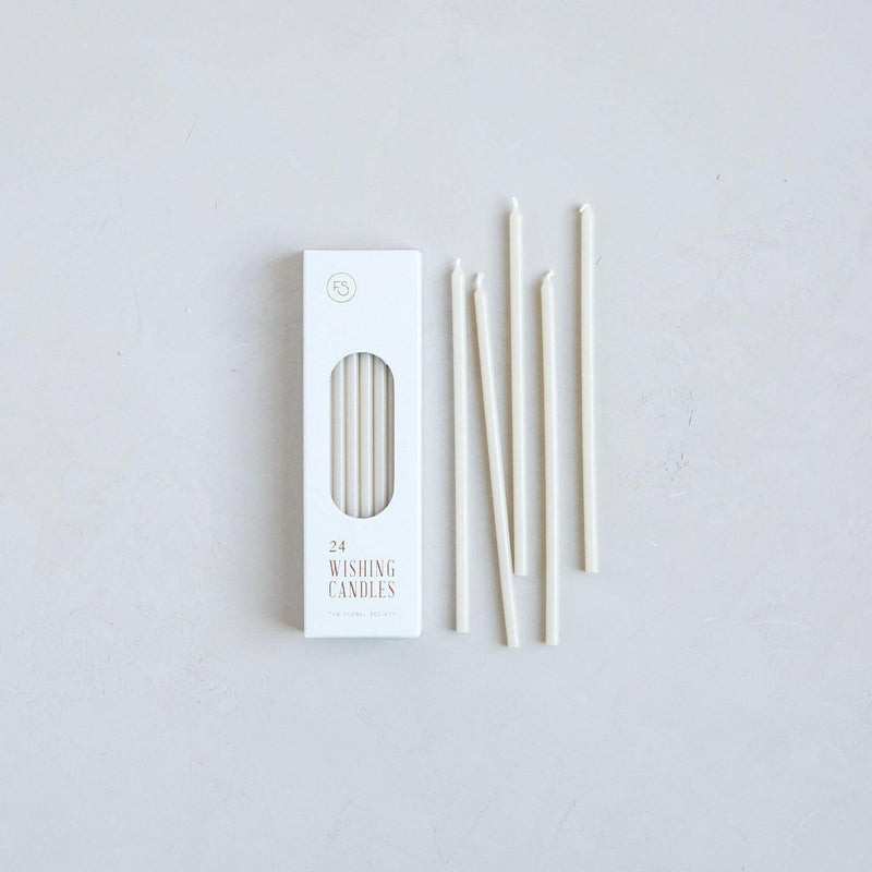 The Floral Society | Wishing Candles - Parchment: Set of 24 elegant 6 candles, ideal for enhancing everyday moments or special gatherings, available at Athens Cooks kitchen store.