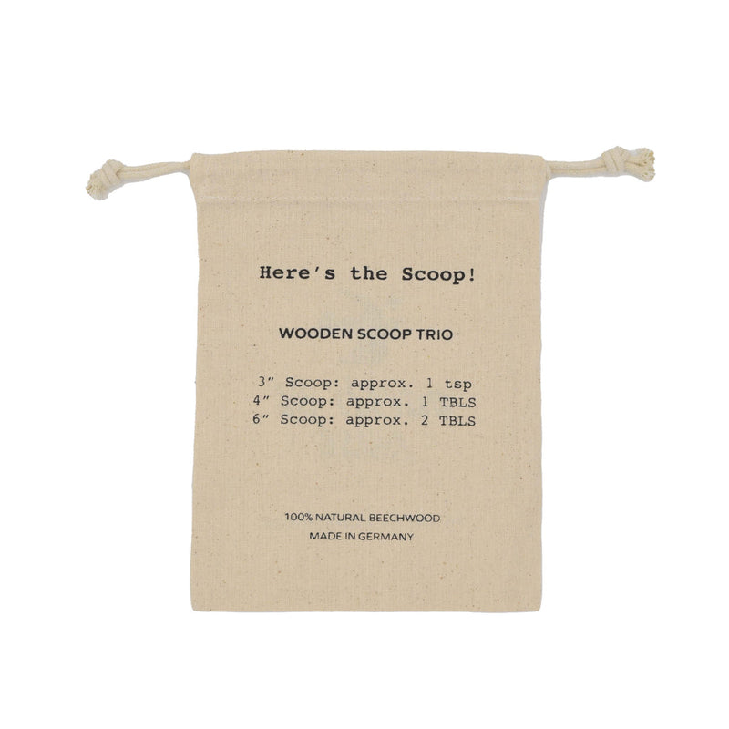 Earth & Nest | Wooden Scoop Trio + Drawstring Cotton Bag