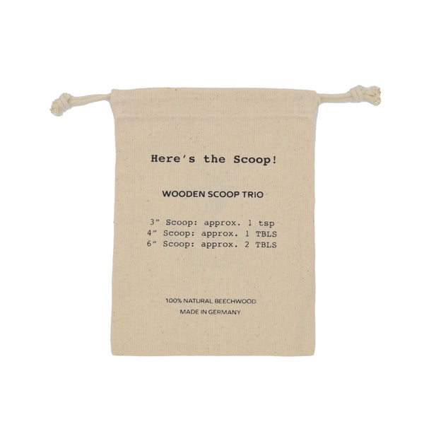 Earth & Nest | Wooden Scoop Trio + Drawstring Cotton Bag