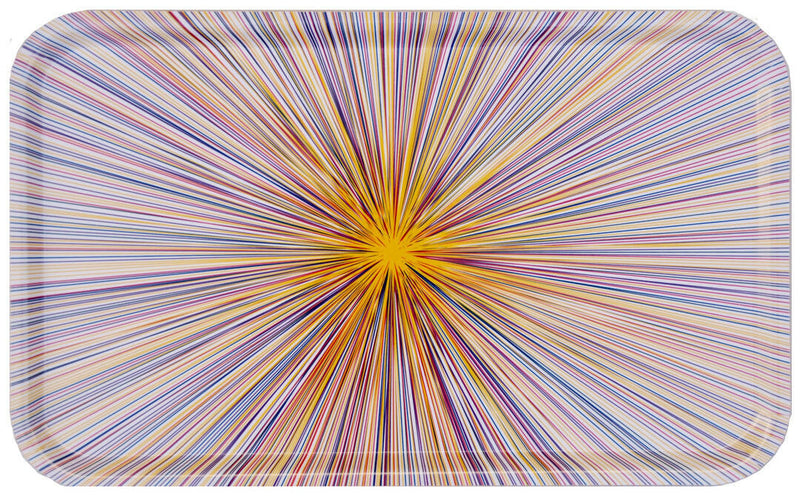 Tisch New York | Yellow Multi Lines Tray - Rectangle made of Birchwood veneer, 21 x 13, with a colorful pattern, dishwasher and food safe, ideal for stylish serving.