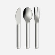 Zoku | Kids Pocket Utensils - Shark, a nested set of stainless steel spoon, fork, and knife in a slim travel case, ideal for kids' lunches.