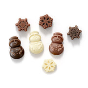 Zoku | Holiday Chocolate Mold featuring snowmen and snowflakes in dark, milk, and white chocolate, perfect for festive celebrations and gift-giving.
