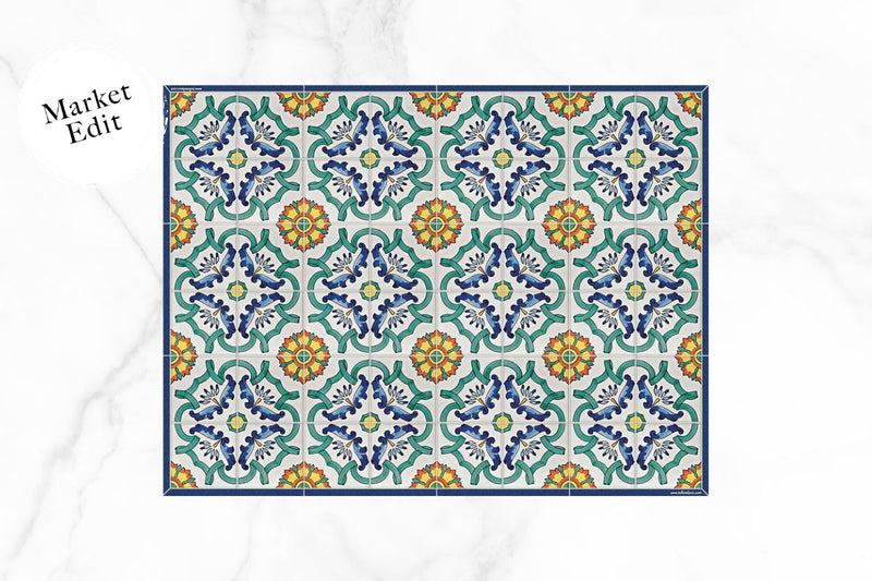 Etú HOME | Positano B Italian Rectangle Vinyl Placemat featuring a colorful tile pattern, blending Italian design with contemporary style; ideal for decorative kitchen settings.