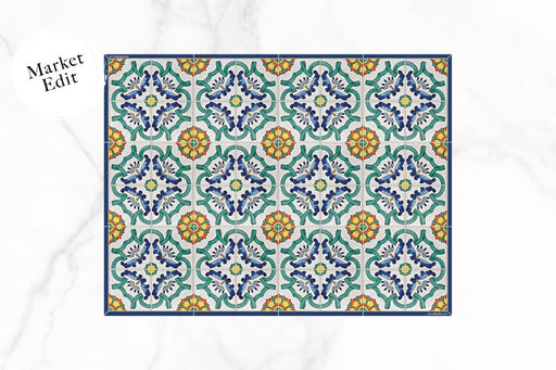 Etú HOME | Positano B Italian Rectangle Vinyl Placemat featuring a colorful tile pattern, blending Italian design with contemporary style; ideal for decorative kitchen settings.