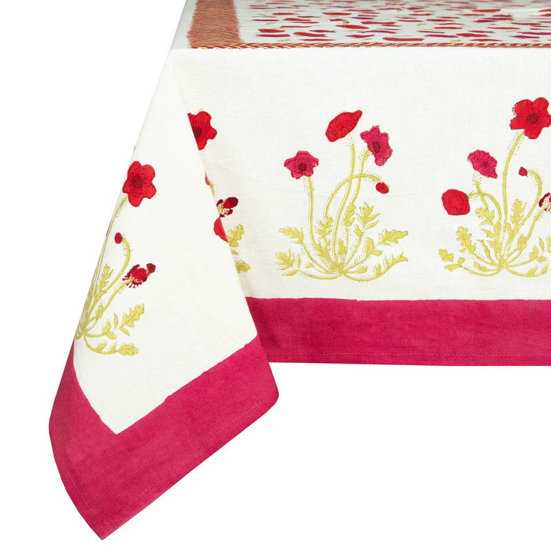 Couleur Nature | Poppies Red & Green French Tablecloths: 71" x 71"