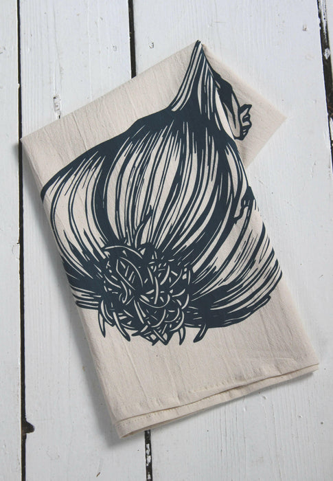 Hearth and Harrow - Organic Cotton Garlic Tea Towel - Black - Gardeners Towel.