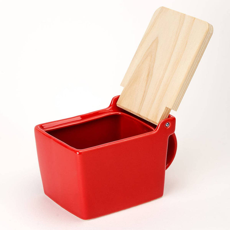 Zero Japan | Bee House Ceramic Salt Box With Wooden Lid & Dehumidifying Measuring Spoon, Tomato