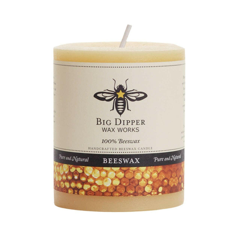 Close-up of the Big Dipper Wax Works Pure Beeswax Pillar Candle, Large (3 x 6) Ivory, showcasing its smooth surface and elegant design for home ambiance.