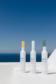 Kosterina - Original Extra Virgin Olive Oil (375ml) bottles with green and yellow tops are displayed, showcasing premium packaging.