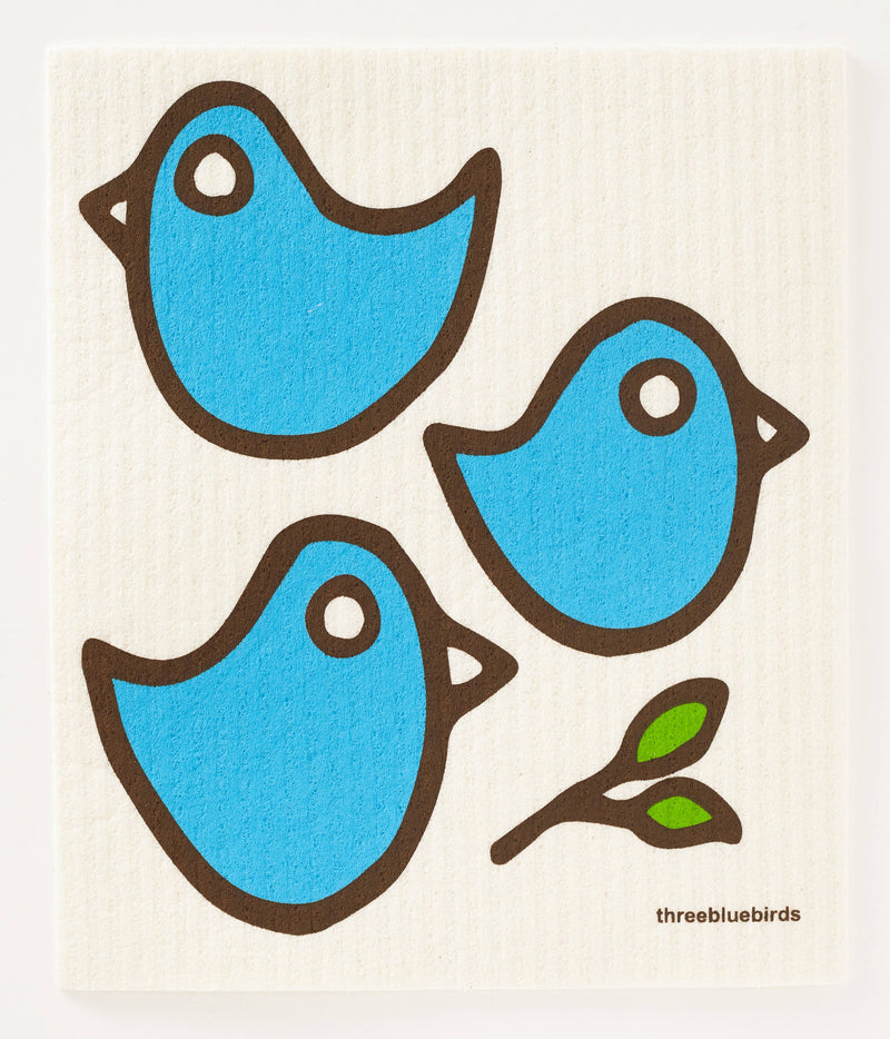 Three Bluebirds Swedish Dishcloths | Lemon Lime on White Swedish Dishcloth