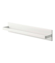 Yamazaki Home - Magnetic Kitchen Towel Hanger - Steel: White, a sleek wall-mounted shelf designed for organizing towels and kitchen tools with included S-hooks for additional hanging options.