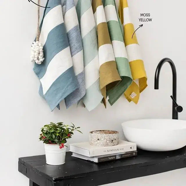 MagicLinen | Striped Linen Tea Towel Kitchen towel Zero-waste: Gray Blue
