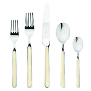 Mepra SPA - Place Set 5 Pcs Fantasia: New Coral, featuring elegant stainless steel silverware with durable, welded handles and double serration knives, perfect for elegant dining.