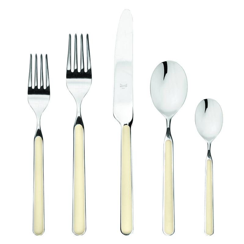 Mepra SPA - Place Set 5 Pcs Fantasia: Red, featuring elegant 18/10 stainless steel and resin cutlery with welded handles and double serration, ideal for sophisticated dining.