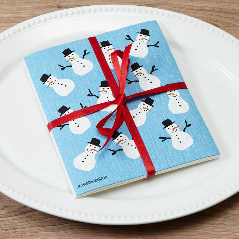 Three Bluebirds Swedish Dishcloths | Frosty Friends on Blue Swedish Dishcloth
