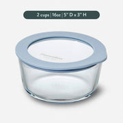 PlanetBox - Glass Food Storage Containers: Medium Round with sky-blue silicone lid, ideal for meal prep and storage; BPA-free, dishwasher, freezer, and microwave safe.