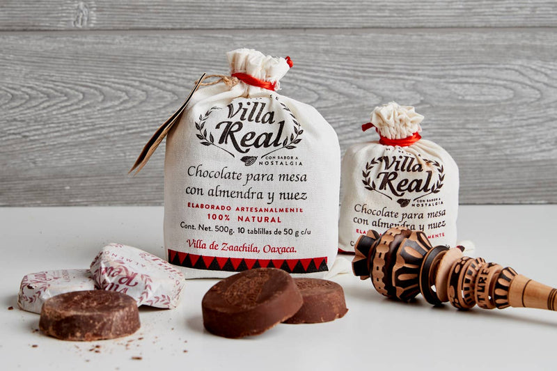 Verve Culture - Villa Real Mexican Hot Chocolate: Almond / Large - 10 Discs with molinillo and chocolate tablets from Oaxaca, ideal for authentic Mexican hot chocolate.