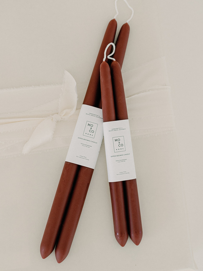 Mo&Co Home -  Burgundy | Dipped Beeswax Taper Candles | All Natural: 14 Inches