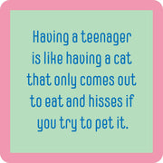 Drinks on Me - COASTER Teenager/Cat humorously describes teenagers, perfect for adding fun to home bar decor or gifting.