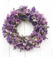 Alissas Flower Farm - Wreath: Stuffed with Statice, showcasing a vibrant arrangement of rose, lavender, and purple flowers, perfect for doors and walls.