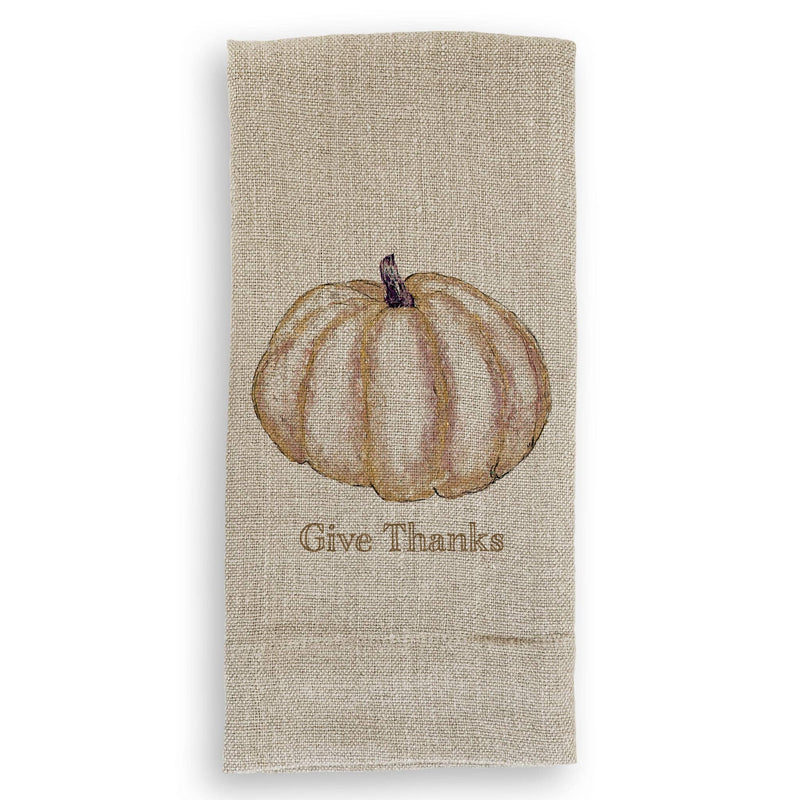 White guest towel with 'French Graffiti' embroidery, featuring a gold pumpkin design, showcasing elegance and utility for home use.