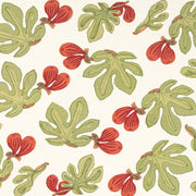 Couleur Nature - Fig Red & Green French Tablecloths: 71 x 71, featuring a vintage fig leaf and fruit pattern on an ivory background, ideal for enhancing everyday dining.