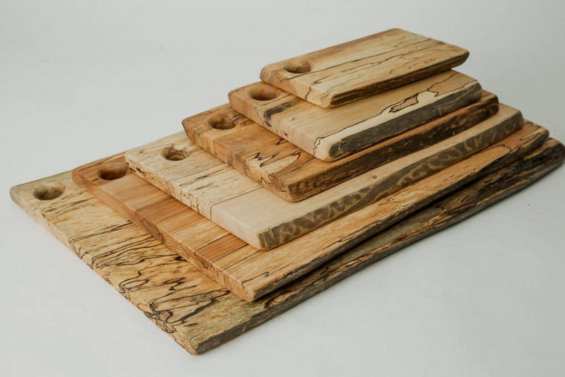 Petermans Boards and Bowls Inc. 21 spalted maple rectangular cutting board, featuring unique spalted patterns, ideal for cutting or serving, crafted from upcycled fallen maple trees.