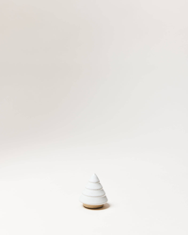 Farmhouse Pottery - Balsam Woodland Trees: Mini, featuring stacked white rings on a wooden base, ideal for year-round decor. Perfect for creating personalized displays.