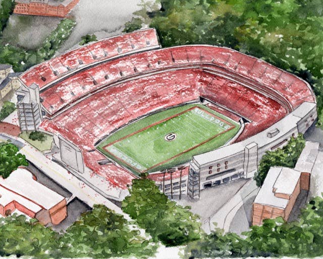 Grace Langdon Art | Georgia Bulldogs Sanford Stadium Tailgate Cocktail Napkins