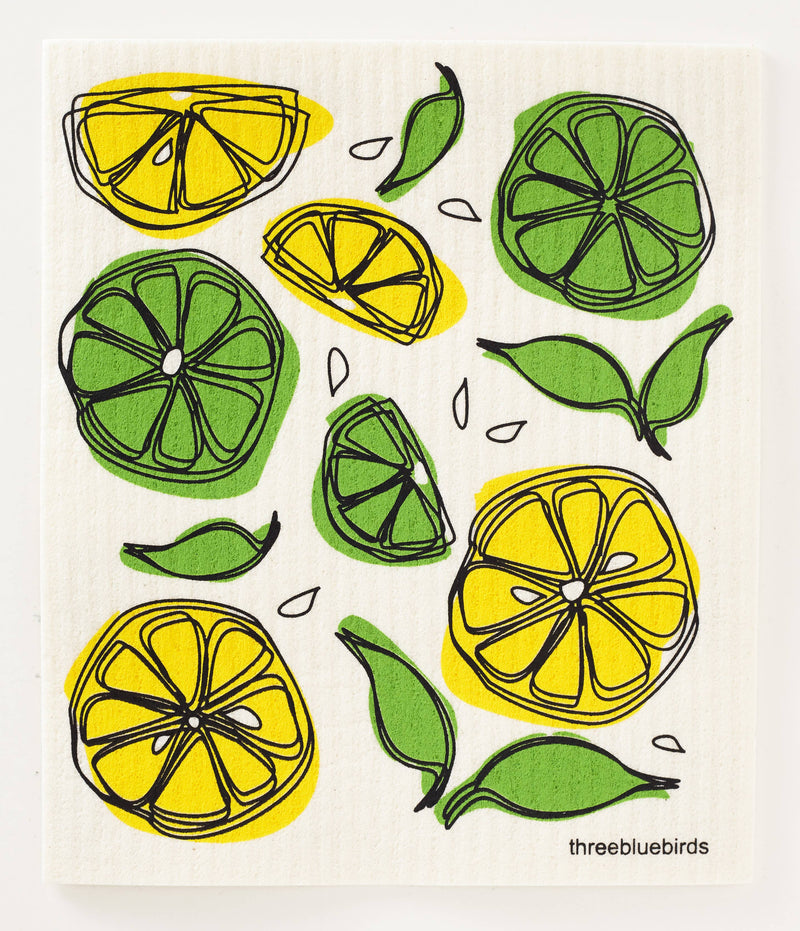 Three Bluebirds Swedish Dishcloths | Lemon Lime on White Swedish Dishcloth