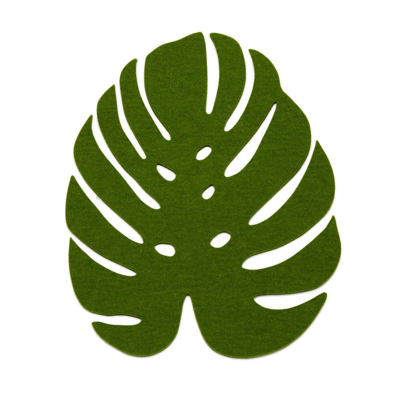 Graf Lantz - Merino Wool Felt Medium Monstera Leaf Trivet in Loden Green, showcasing a felt leaf design ideal for heat protection in the kitchen.