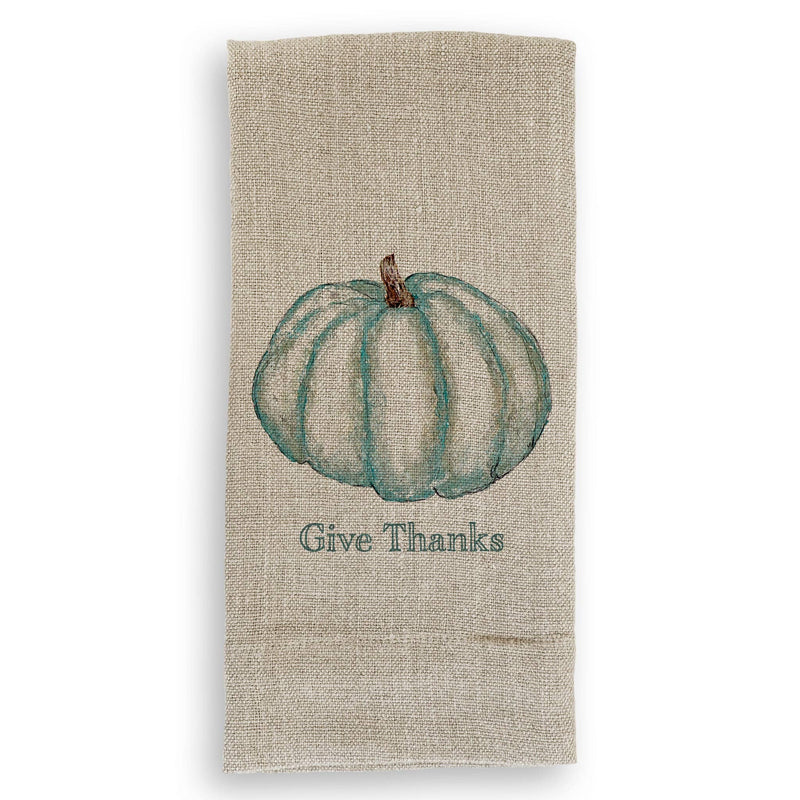 French Graffiti | Blue Pumpkin - Natural Guest Towel featuring a detailed pumpkin drawing, perfect for adding a touch of elegance to your kitchen or bathroom decor.