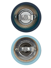 Peugeot | Tahiti Duo Salt + Pepper Mills, Air, showcasing the grinding mechanism with stamped clamp, featuring classic hourglass design and durable steel grinder for lifetime use.