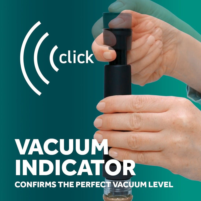 Airtender | Wine Saver with 6 Stoppers, shown in use, demonstrating its vacuum sealing feature for preserving wine freshness.