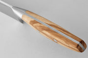 Wüsthof | Amici 9 Double Serrated Bread Knife featuring a metal and wood handle, close-up of the serrated blade, ideal for precise bread slicing.