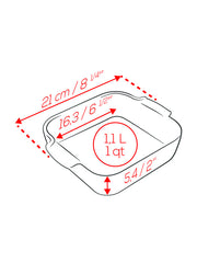 Peugeot | Appolia Square Baking Dish 8 inches, Slate with built-in handles, showcases dimensions and capacity for versatile oven cooking and easy serving in Athens Cooks' curated collection.