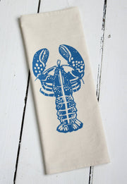Hearth and Harrow - Lobster Tea Towel, organic cotton, features a blue-violet lobster print, hand-printed in Rockport, Maine. Ideal for kitchen use, eco-friendly.