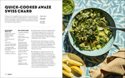 Penguin Random House LLC - Shabbat cookbook spread featuring 'Quick-Cooked Awaze Swiss Chard' recipe and vibrant chard dish with jalapeños and lemon wedges.