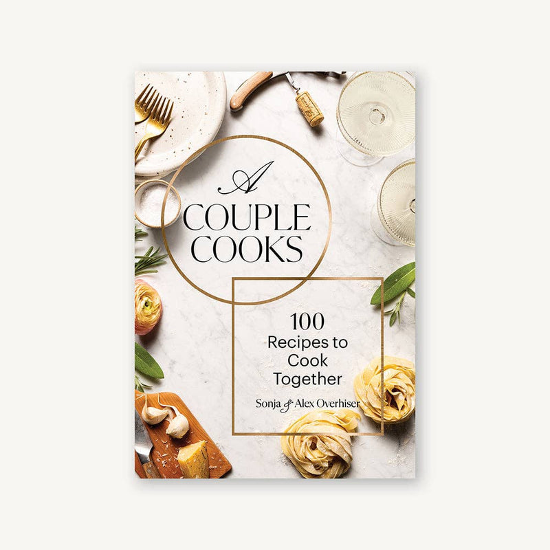 Chronicle Books - Couple Cooks cookbook cover with kitchen elements; features 100 recipes by Sonja and Alex Overhiser on cooking together.