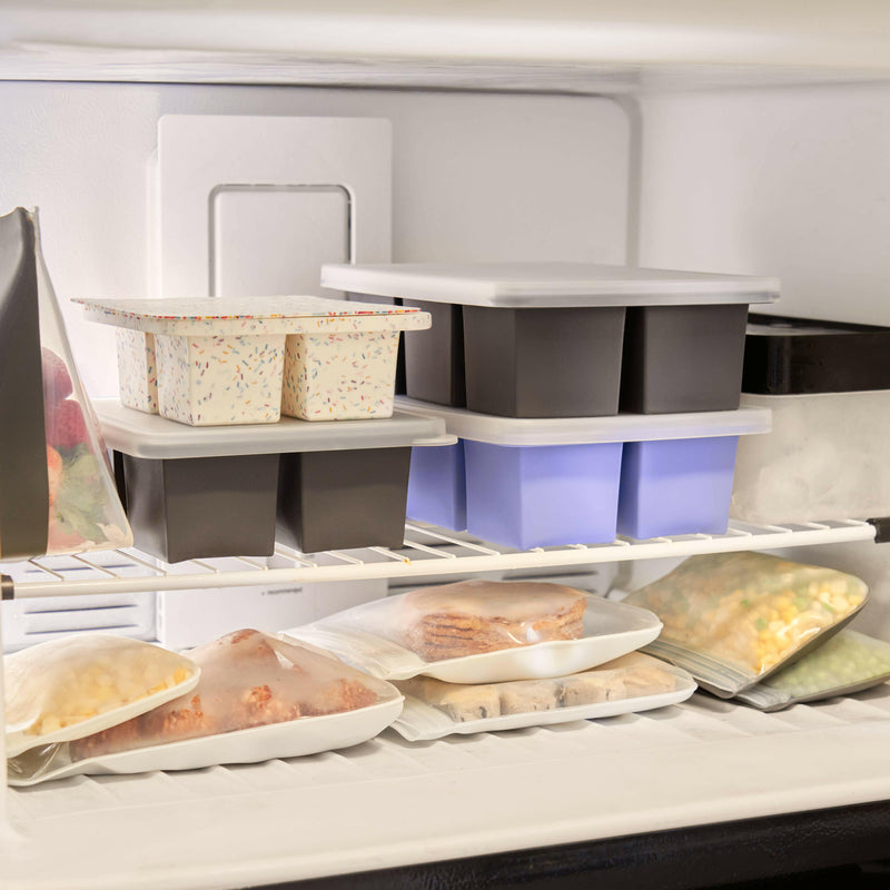 W&P | Cup Cube Silicone Food Storage Meal Prep - 6 Cube - Charcoal, featuring a durable silicone body with BPA-free lid, ideal for freezing and storing meals.