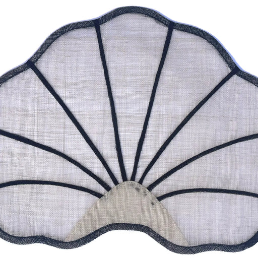Tisch New York | Placemat, Natural, Nautilus: A fan-shaped sinamay placemat with black trim and ribs, ideal for adding organic texture to any table setting.