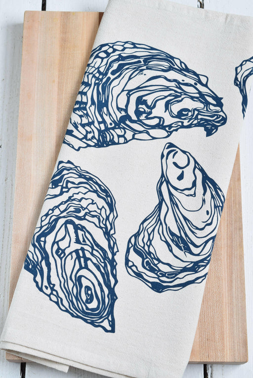 Hearth and Harrow - Oyster Tea Towel in Navy Blue - Organic Cotton - Sea Shell.