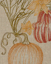 Coral & Tusk - Pumpkin Vine Tea Towel, featuring embroidered pumpkins and vines, perfect for kitchen decor. Measures 25 × 18 unfolded.