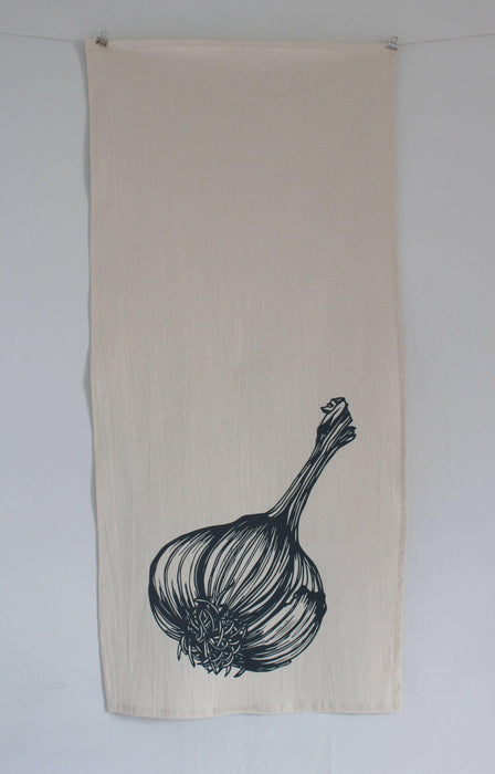 Hearth and Harrow - Organic Cotton Garlic Tea Towel - Black - Gardeners Towel.